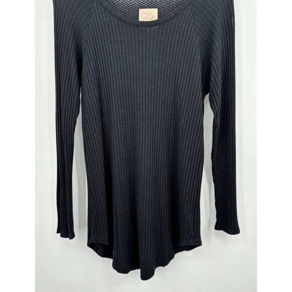Chaser Shirt Women Large Black Waffle Knit Long Sleeve Thermal - Picture 3 of 9